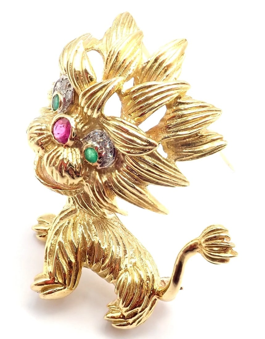 Authentic! Cartier Whimsical Dragon Lion 18k Yellow Gold Diamond Ruby Pin Brooch - 3