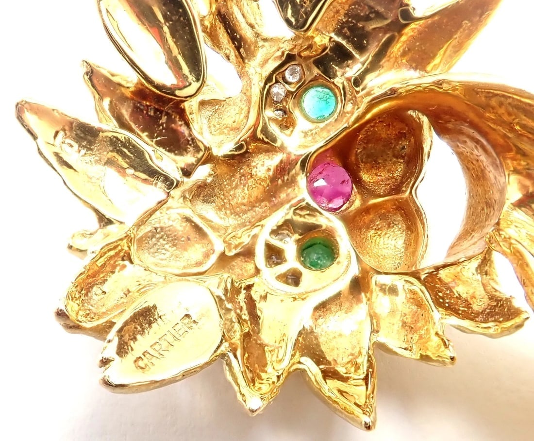 Authentic! Cartier Whimsical Dragon Lion 18k Yellow Gold Diamond Ruby Pin Brooch - 6