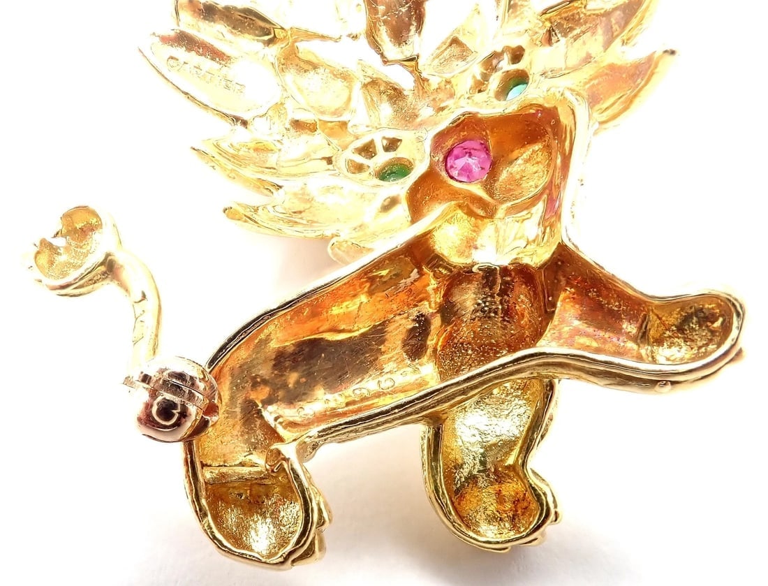 Authentic! Cartier Whimsical Dragon Lion 18k Yellow Gold Diamond Ruby Pin Brooch - 7