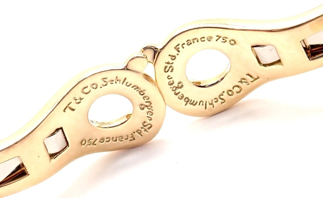 Tiffany & Co Schlumberger Dot Losange 18k Yellow Gold White Enamel Hoop Earrings - 8