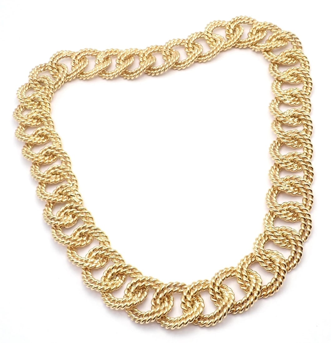 Rare! Authentic Verdura 18k Yellow Gold Rope Link Choker Necklace - 10