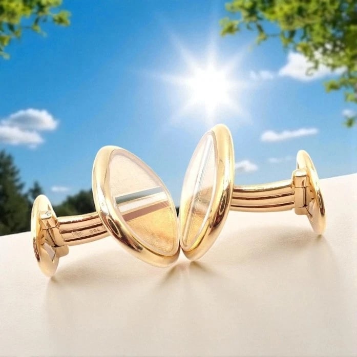 Rare! Patek Philippe 18k Yellow Gold Italian Flag Colors Enamel Large Cufflinks - 2