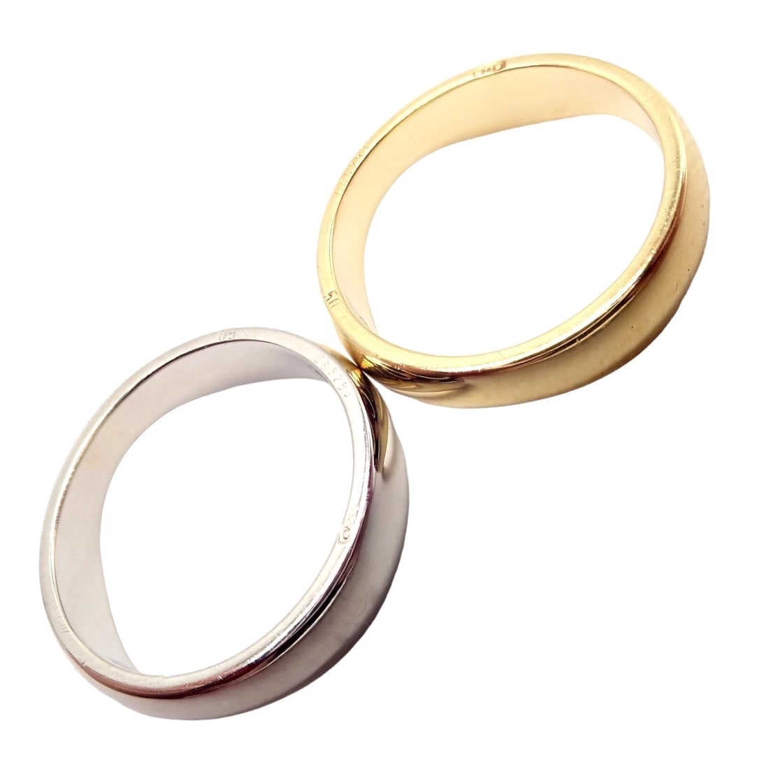 Authentic! Cartier 18k Yellow + White Gold Two Stacking Puzzle Band Ring Size 50 - 5