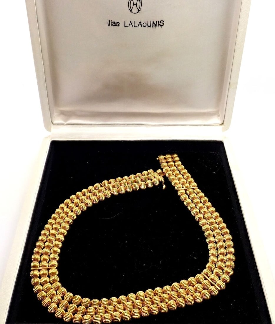 Vintage Estate Ilias Lalaounis 18k Yellow Gold Carved Bead Ball Necklace (1 of 9)