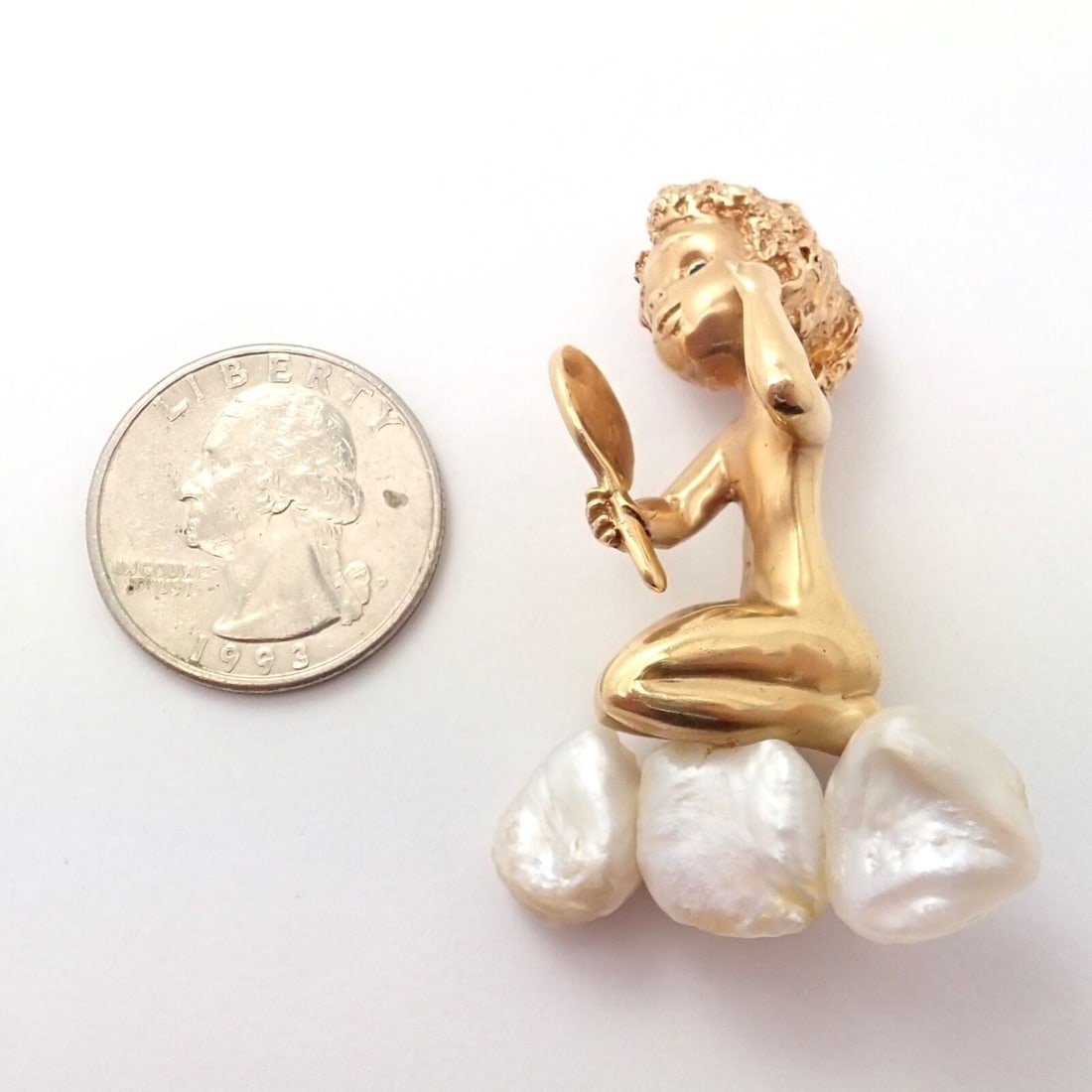 Rare Large Ruser 14k Yellow Gold Sapphire Pearl Mondays Child Pin Brooch (1 of 10)