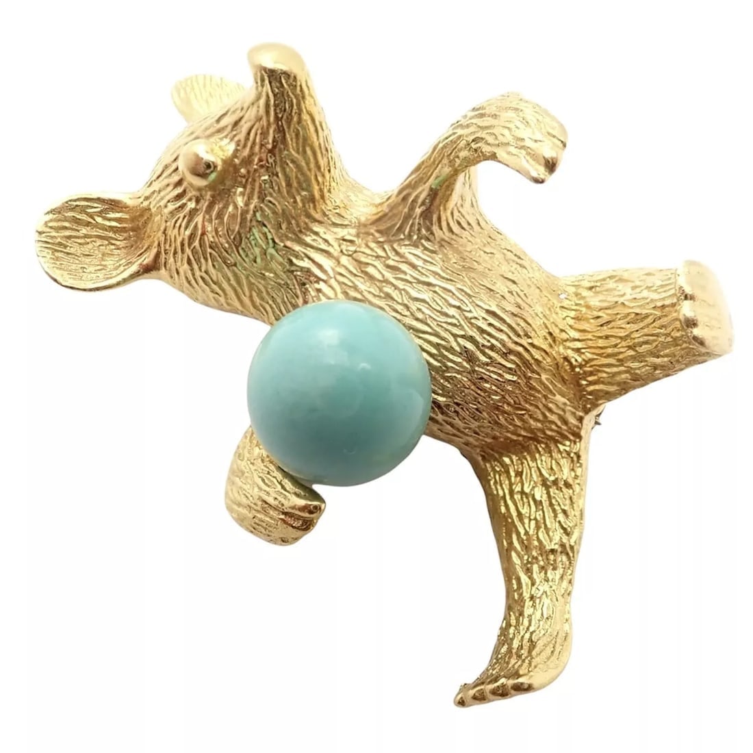 Rare! Authentic Cartier Germany 18k Yellow Gold Turquoise Bear Pin Brooch (1 of 9)