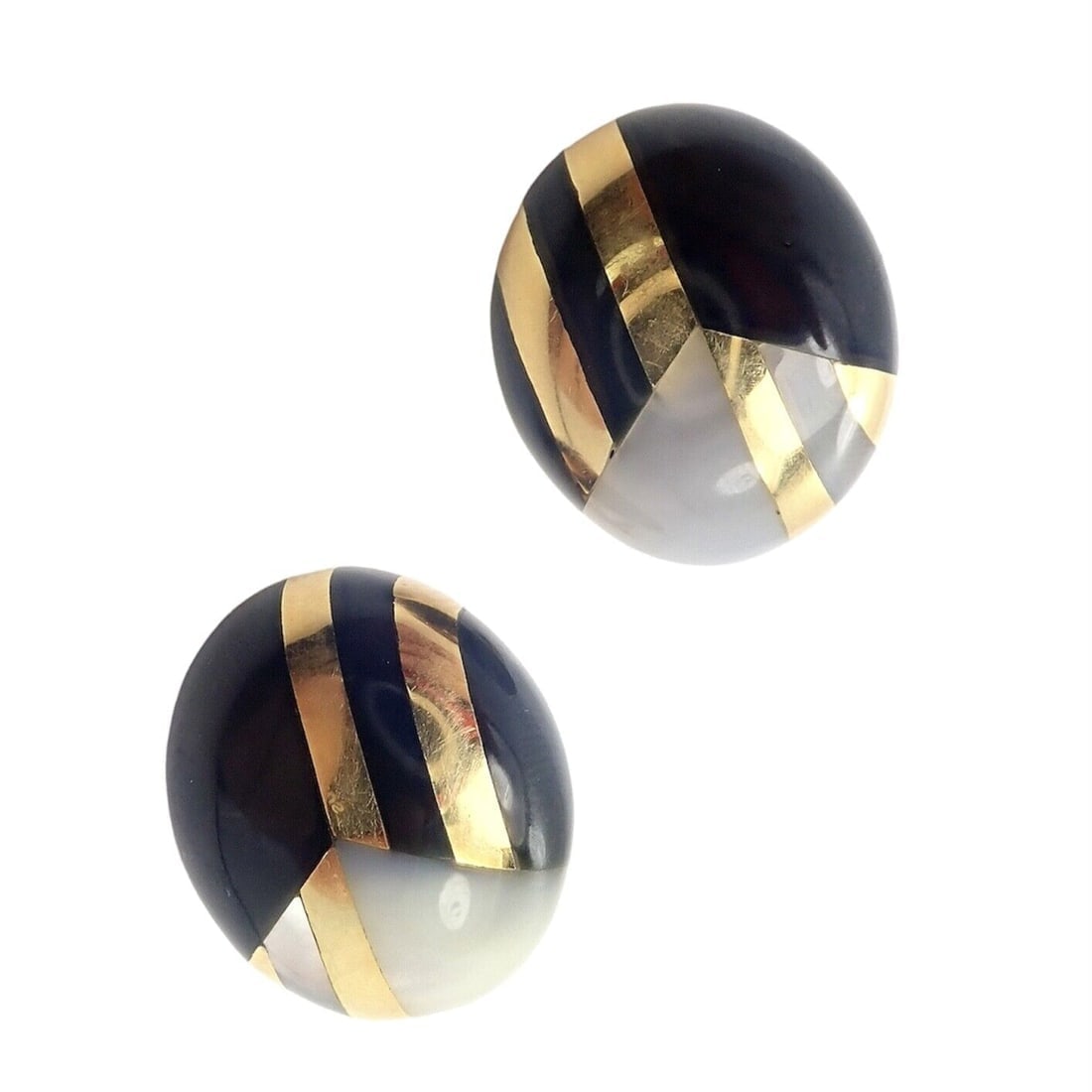 Rare! Tiffany & Co Cummings 18k Yellow Gold Mother of Pearl Black Jade Earrings (1 of 12)