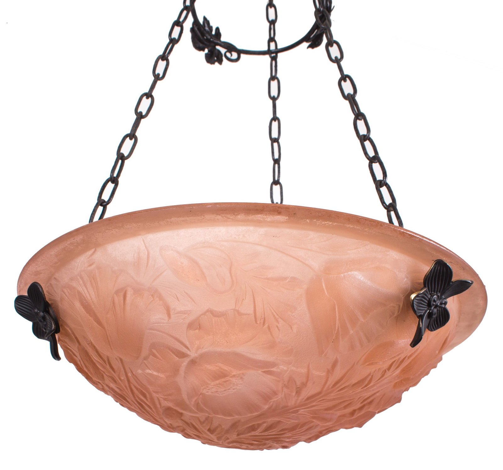 Home / FRENCH ART DECO CHANDELIER GLASS MULLER poppy flower motive salmon - 3