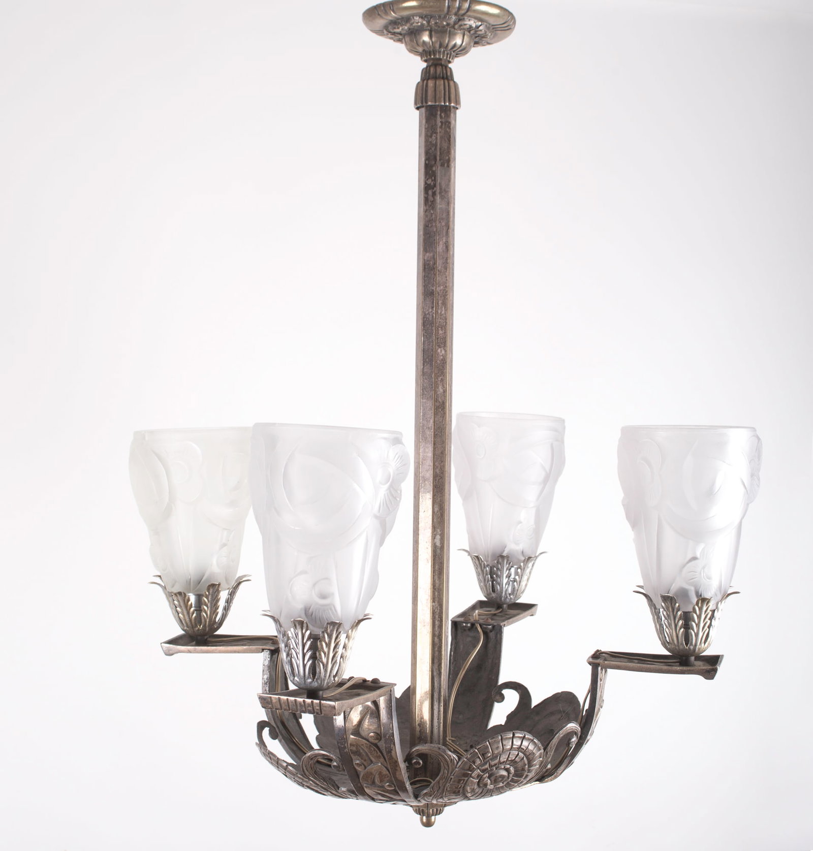 Home / FRENCH Art Deco CHANDELIER Brass nickeled plated Degue - 4