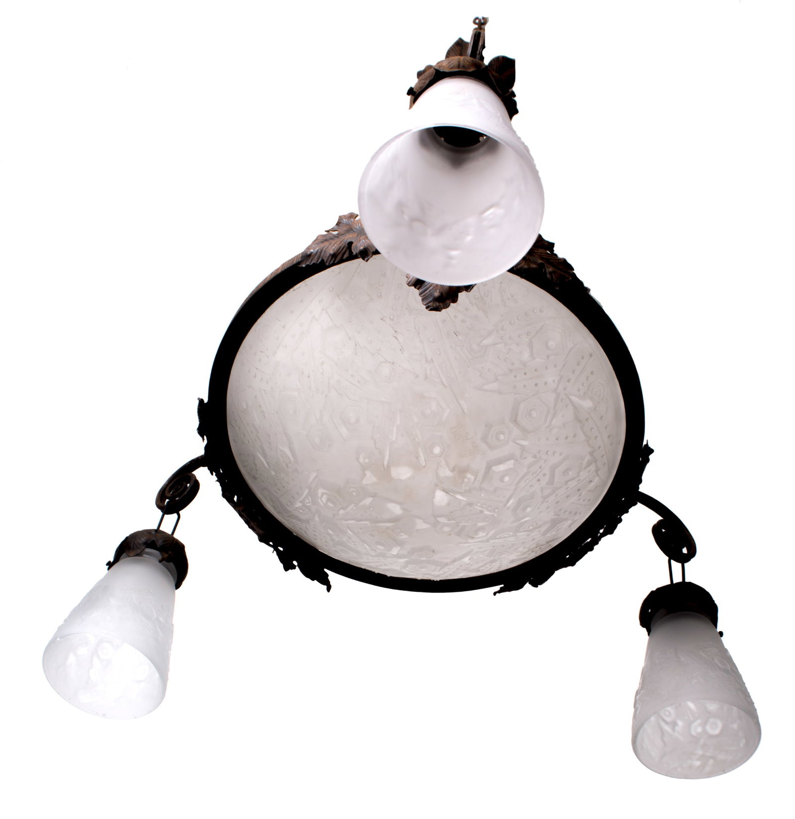 Home / FRENCH ART DECO CHANDELIER GLASS MULLER Cubist brown metal - 3