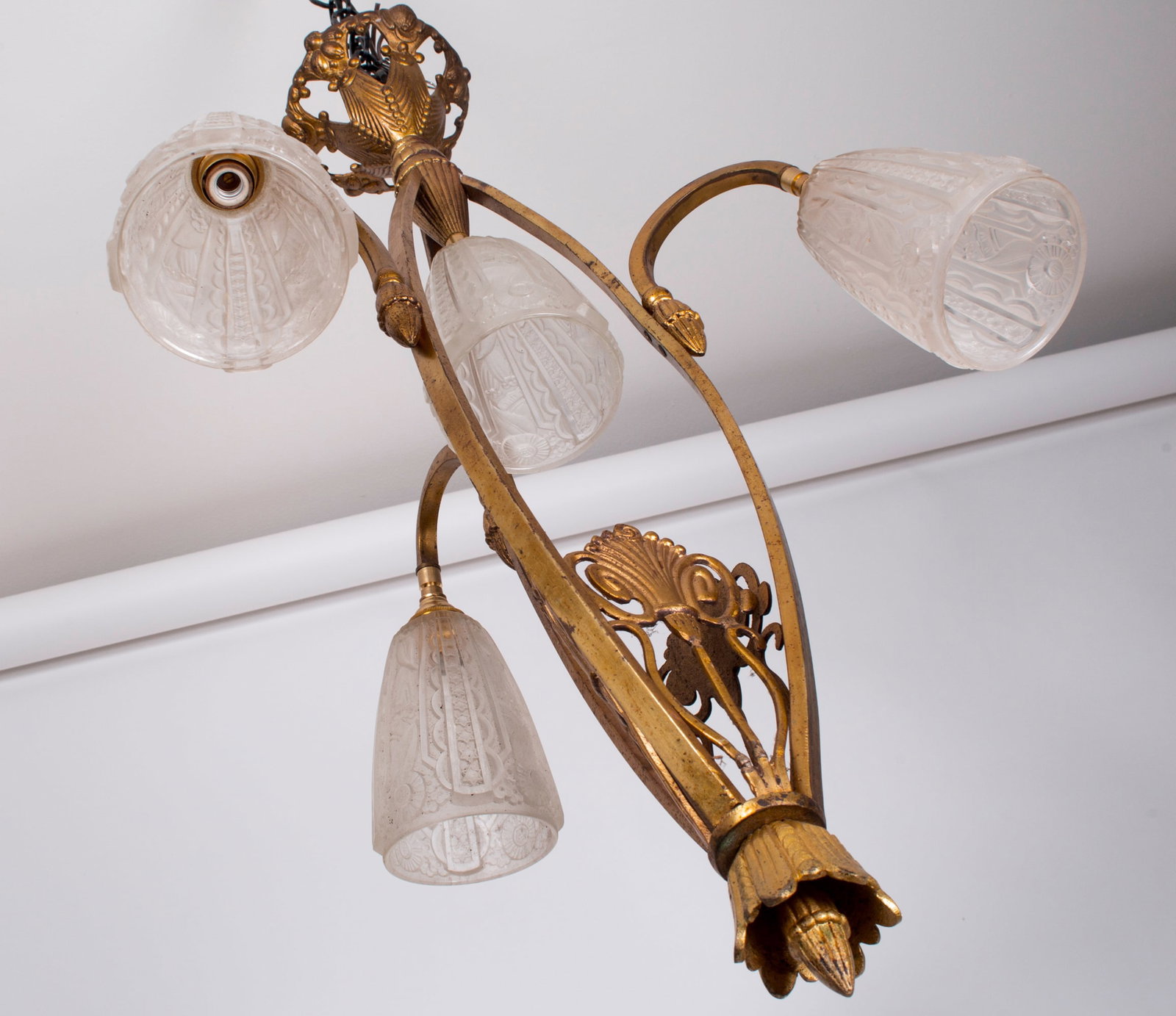 Home / FRENCH Art-Deco Chandelier Muller gold leafed pressed glass - 2