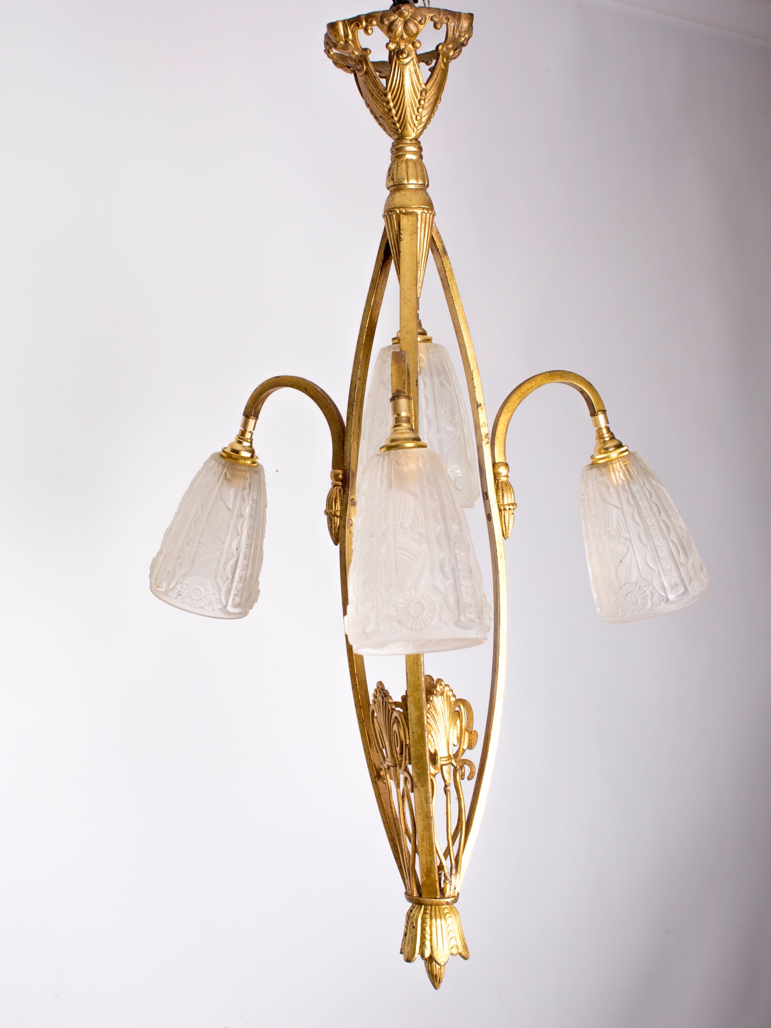 Home / FRENCH Art-Deco Chandelier Muller gold leafed pressed glass - 3