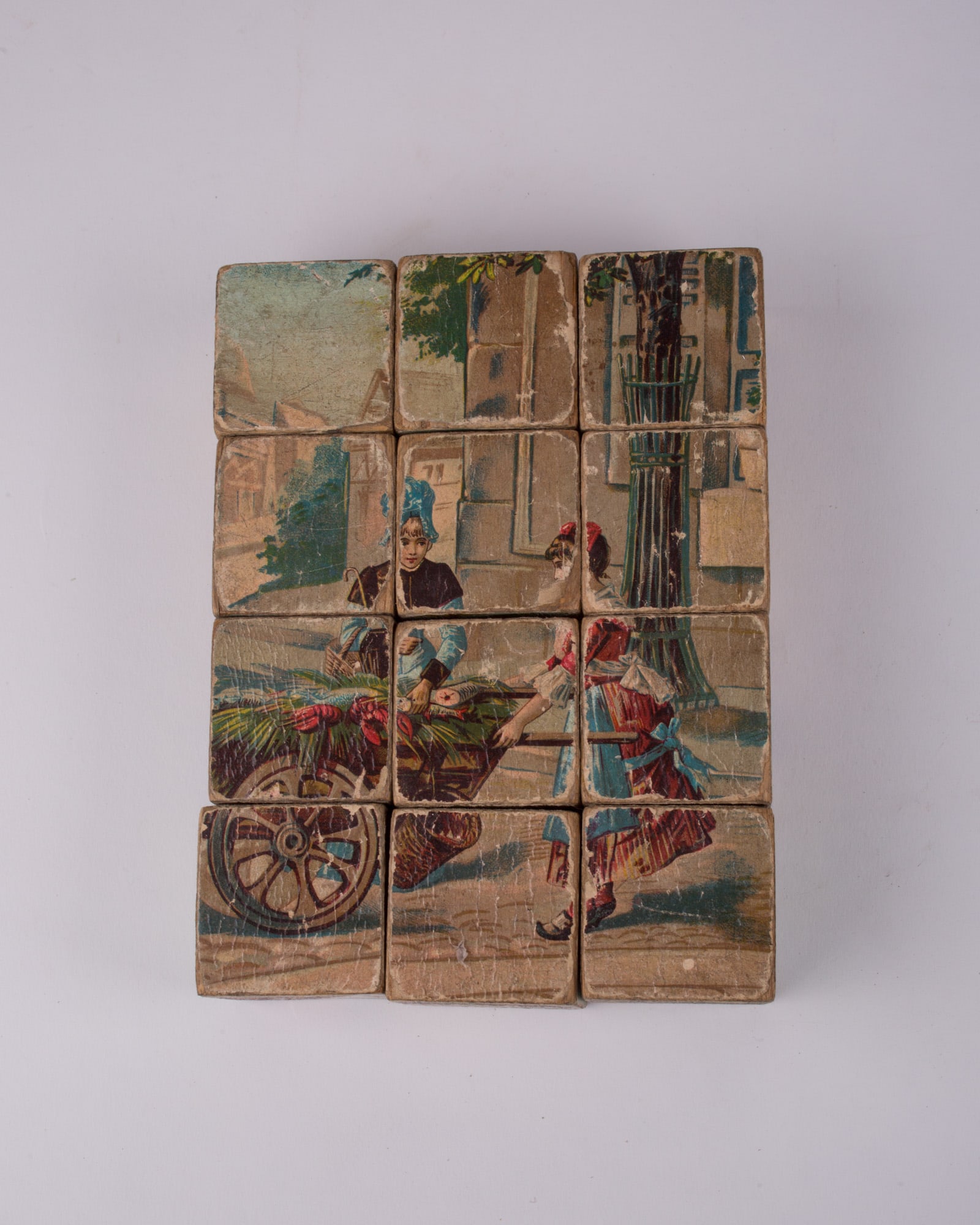 Home / French wood cube puzzle chromolithography racially charge subject 19th. - 5