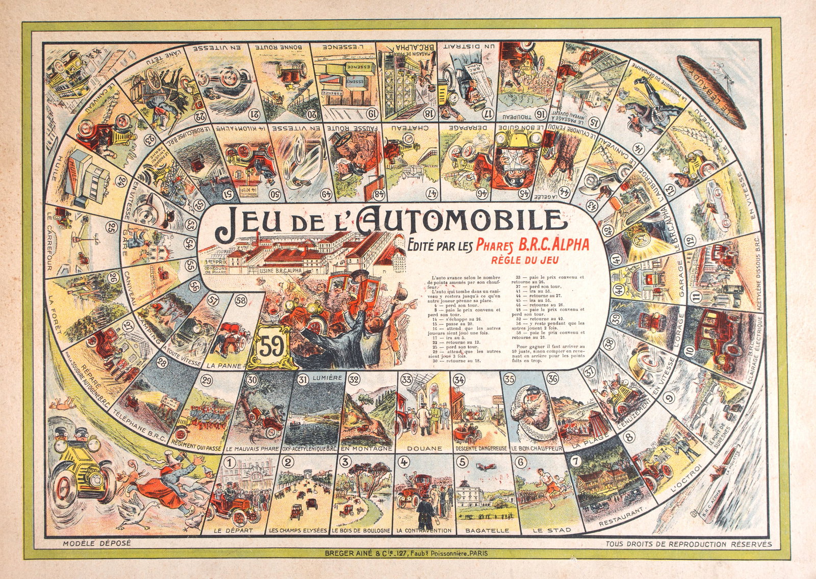 Home / French Jeu de L'oie/ Goose game 1900 early car advertisement - 3