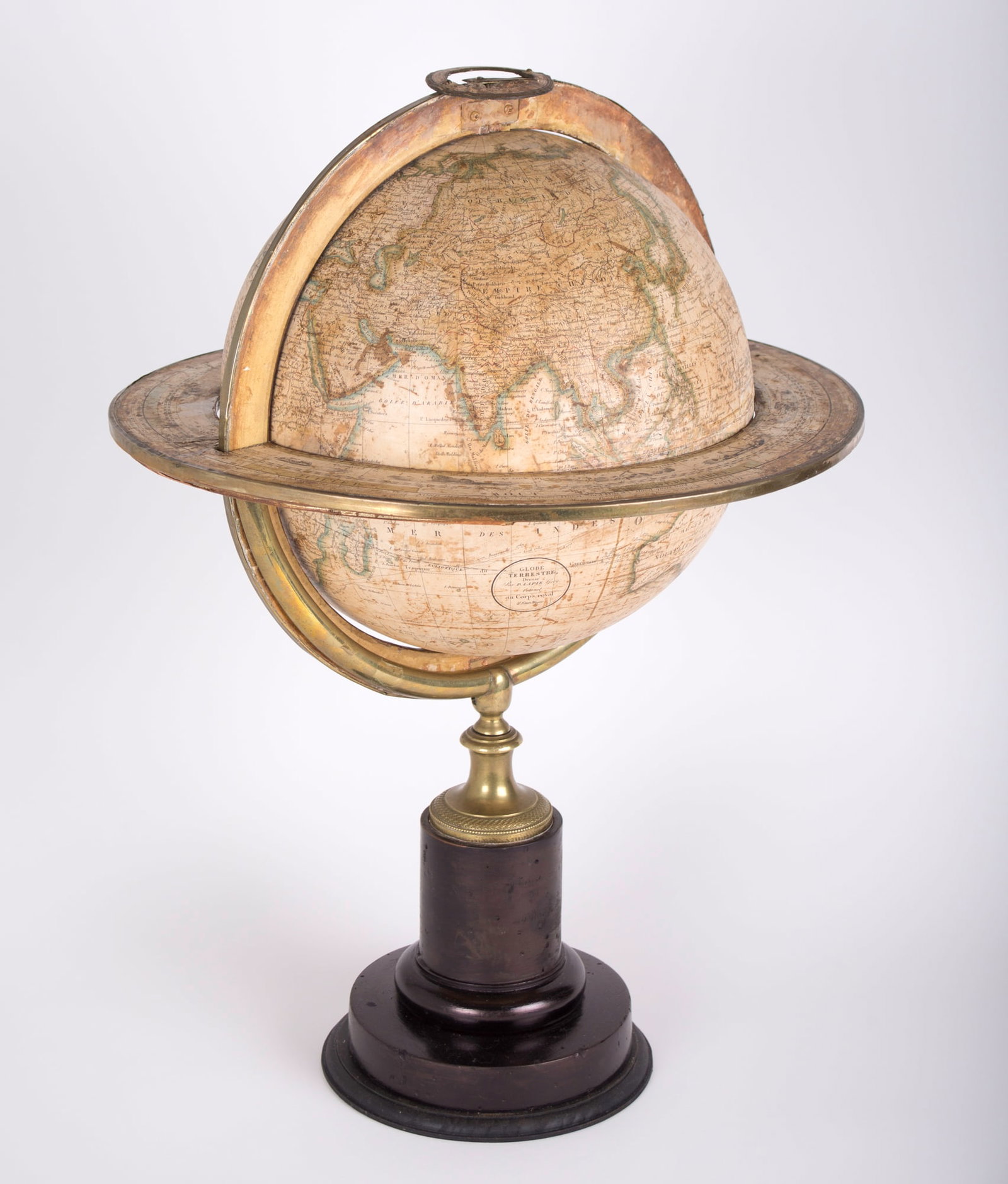 Home / 1820/30 French antique terrestrial globe 12" engraving Lapie geographer - 2