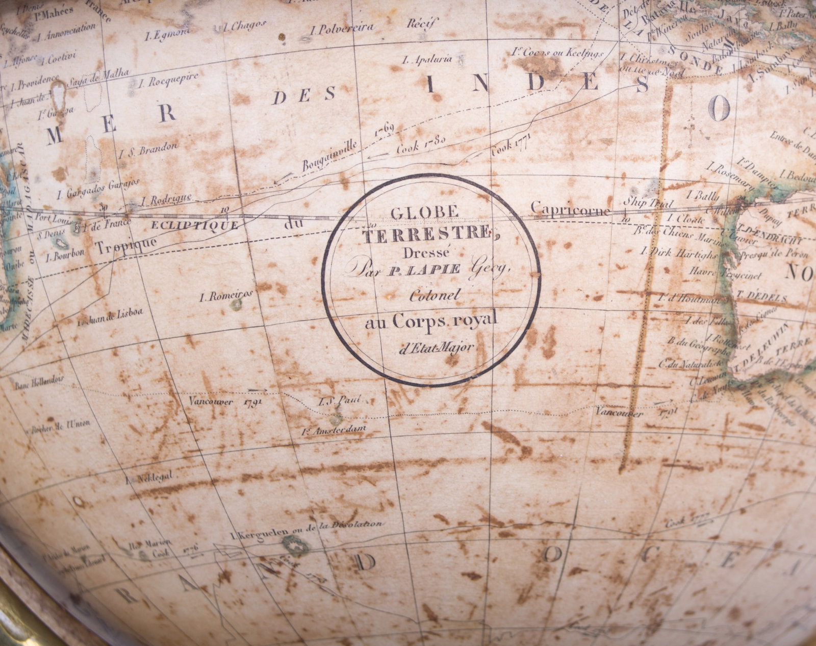 Home / 1820/30 French antique terrestrial globe 12" engraving Lapie geographer - 7