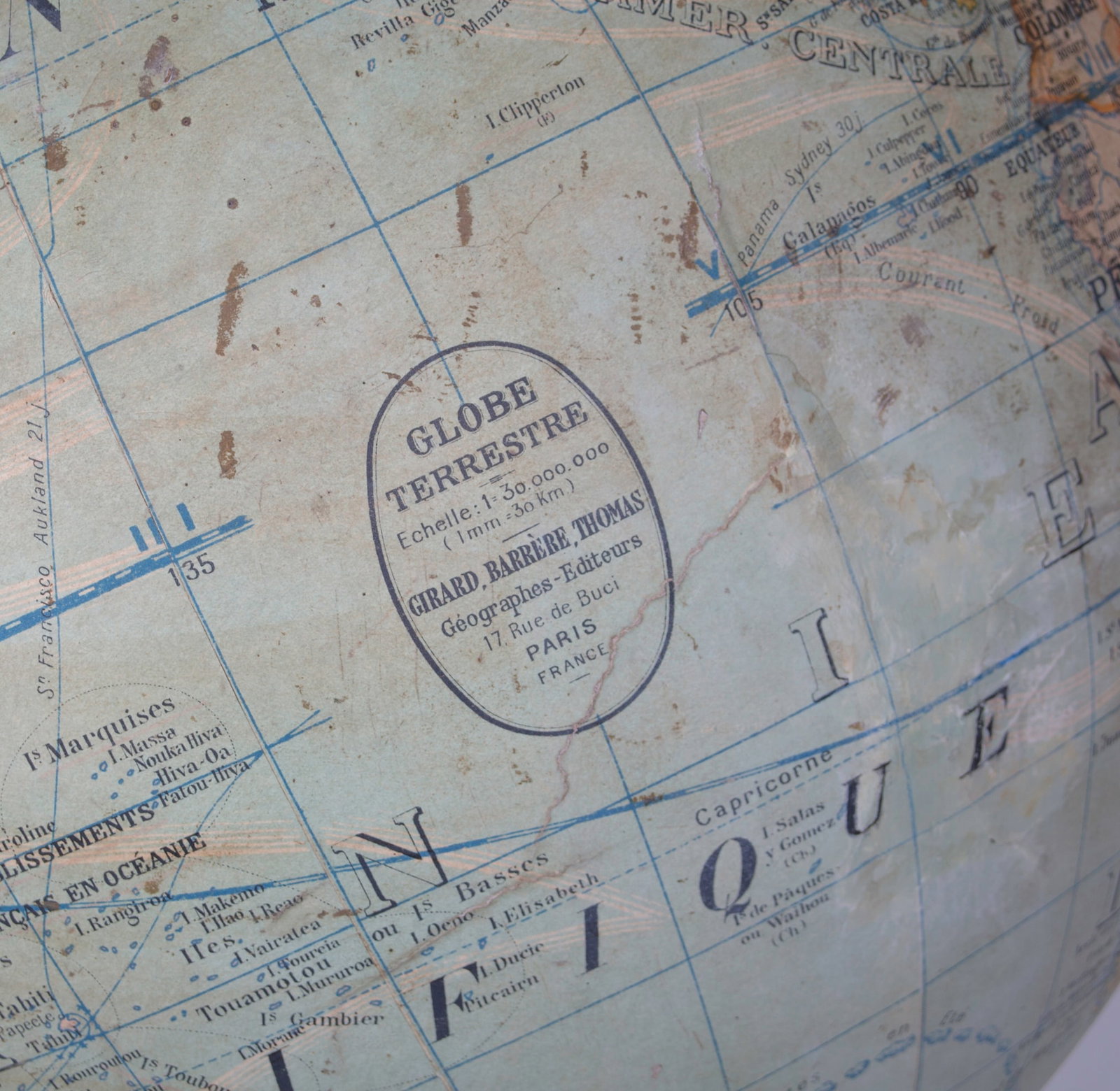 Home / French 17" Girard Barrere et Thomas antique terrestrial globe 17 inches - 5