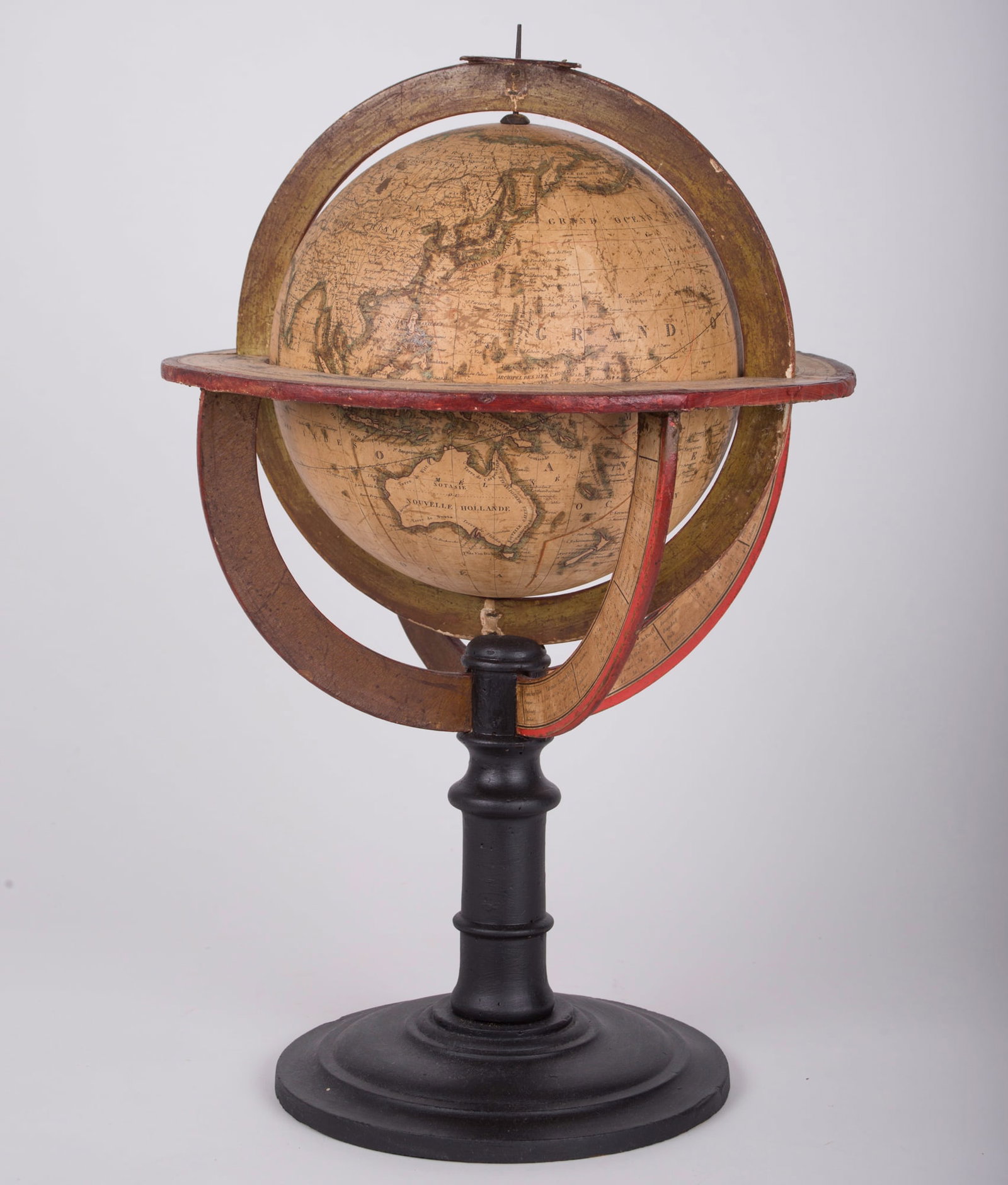 Home / 1820 French antique terrestrial globe 10" cooper engraving Lapie geograp - 2