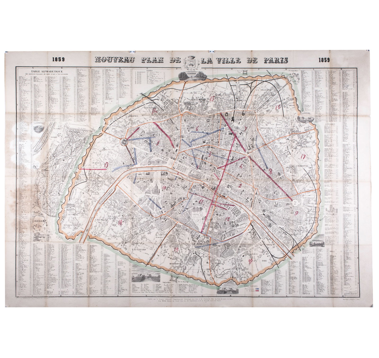 Home / 1859 LARGE FRENCH ANTIQUE MAP OF PARIS Felix Delamarche - 3