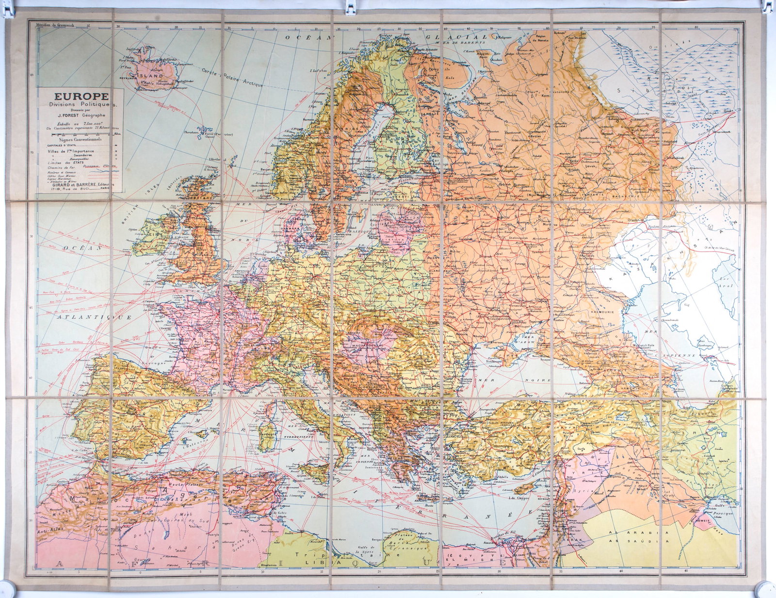 Home / Joseph Forest large map of Europe with train line 1930 - 2