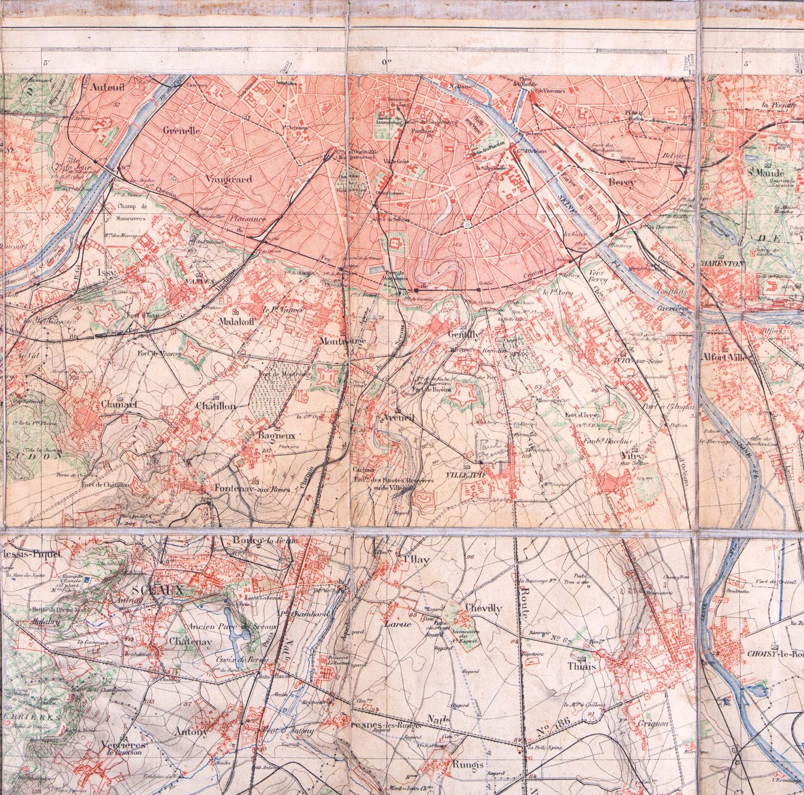 Home / French map Andriveau Goujon Barere Environ de Paris South 1905 on linen - 3