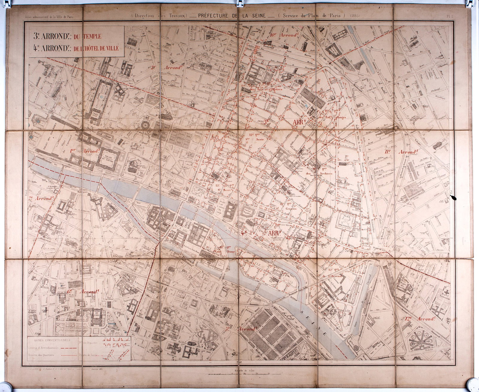 Home / Paris detailed map of the 4 and 3 arrondissements 1885 Survey map (1 of 3)