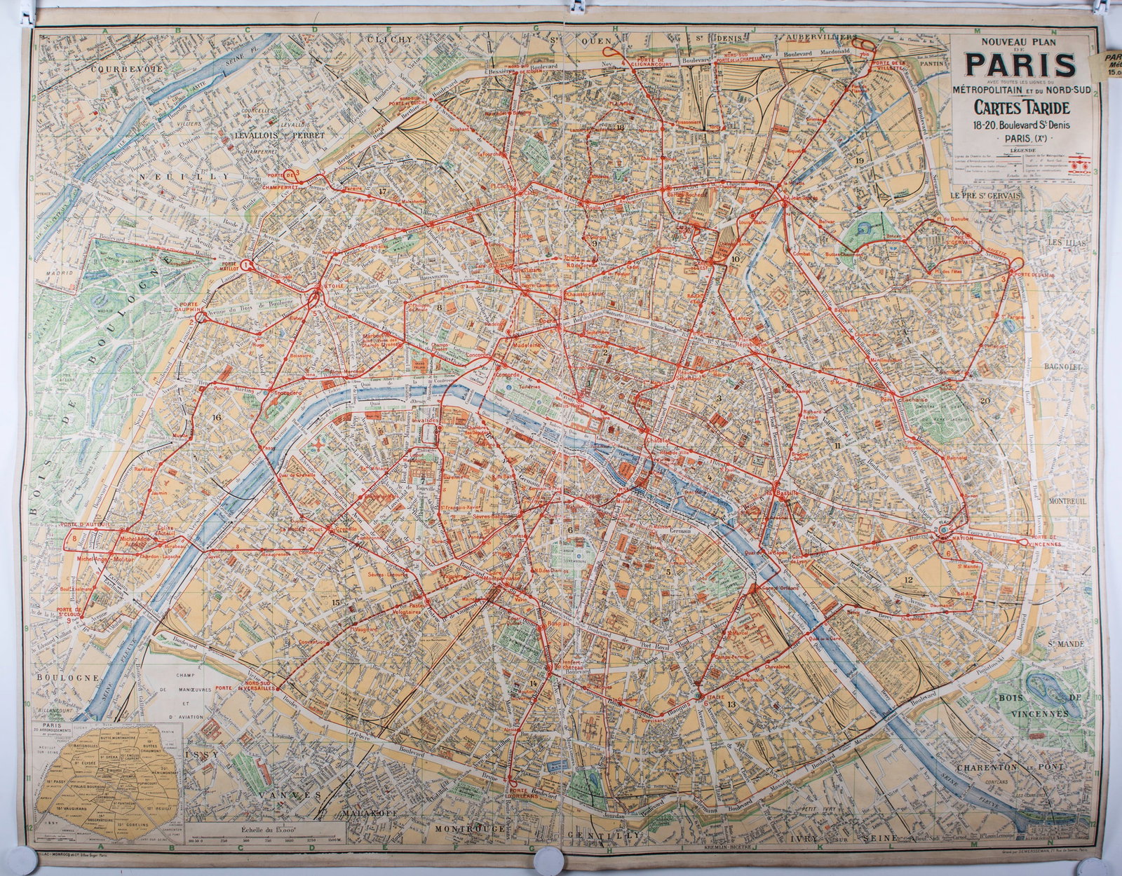 Home / Paris subway map with numbered lines 1920 Tarride linen backing (1 of 10)
