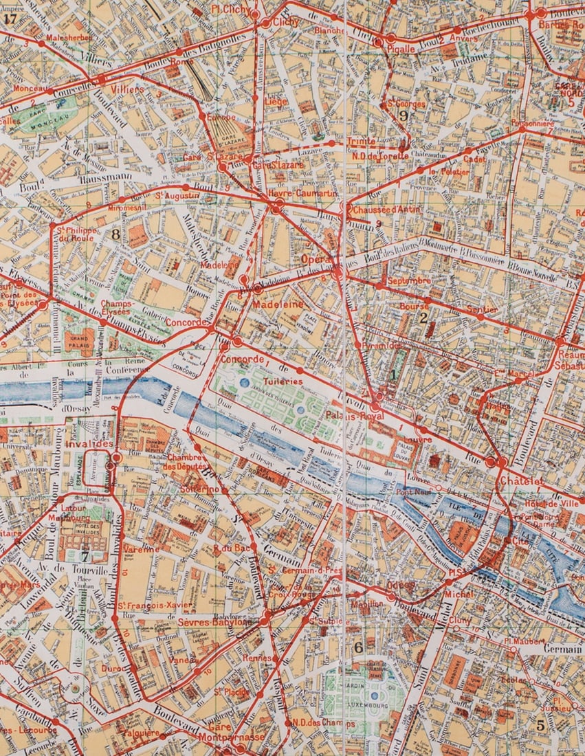 Home / Paris subway map with numbered lines 1920 Tarride linen backing - 4