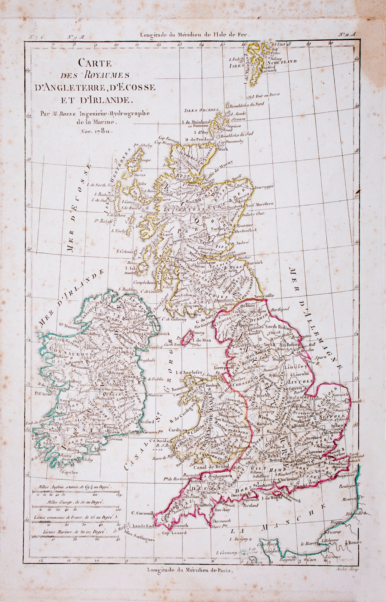 Home / French map of the United Kingdom published by Bonne 1780 (1 of 3)