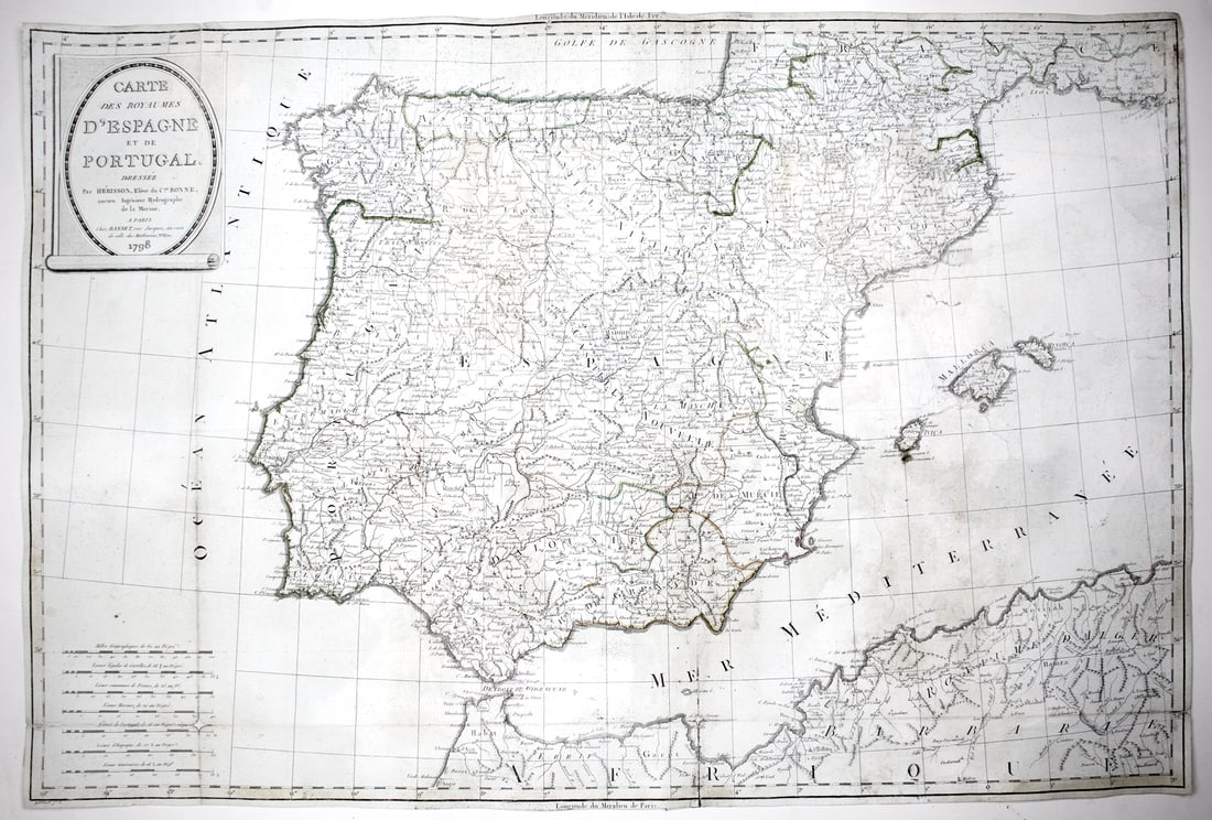Home / Large Topographic Engraving Antique French map of SPAIN PORTUGAL 1798 (1 of 3)
