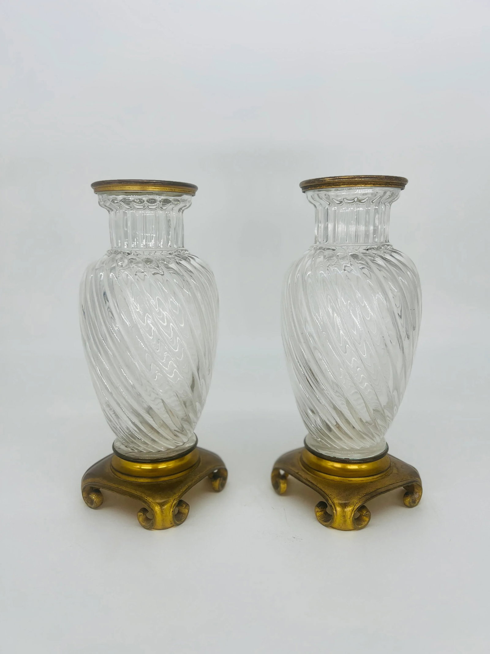 Pair, 19th Century Baccarat Swirl Pattern Bronze Ormolu Mounted Crystal Vases - 12