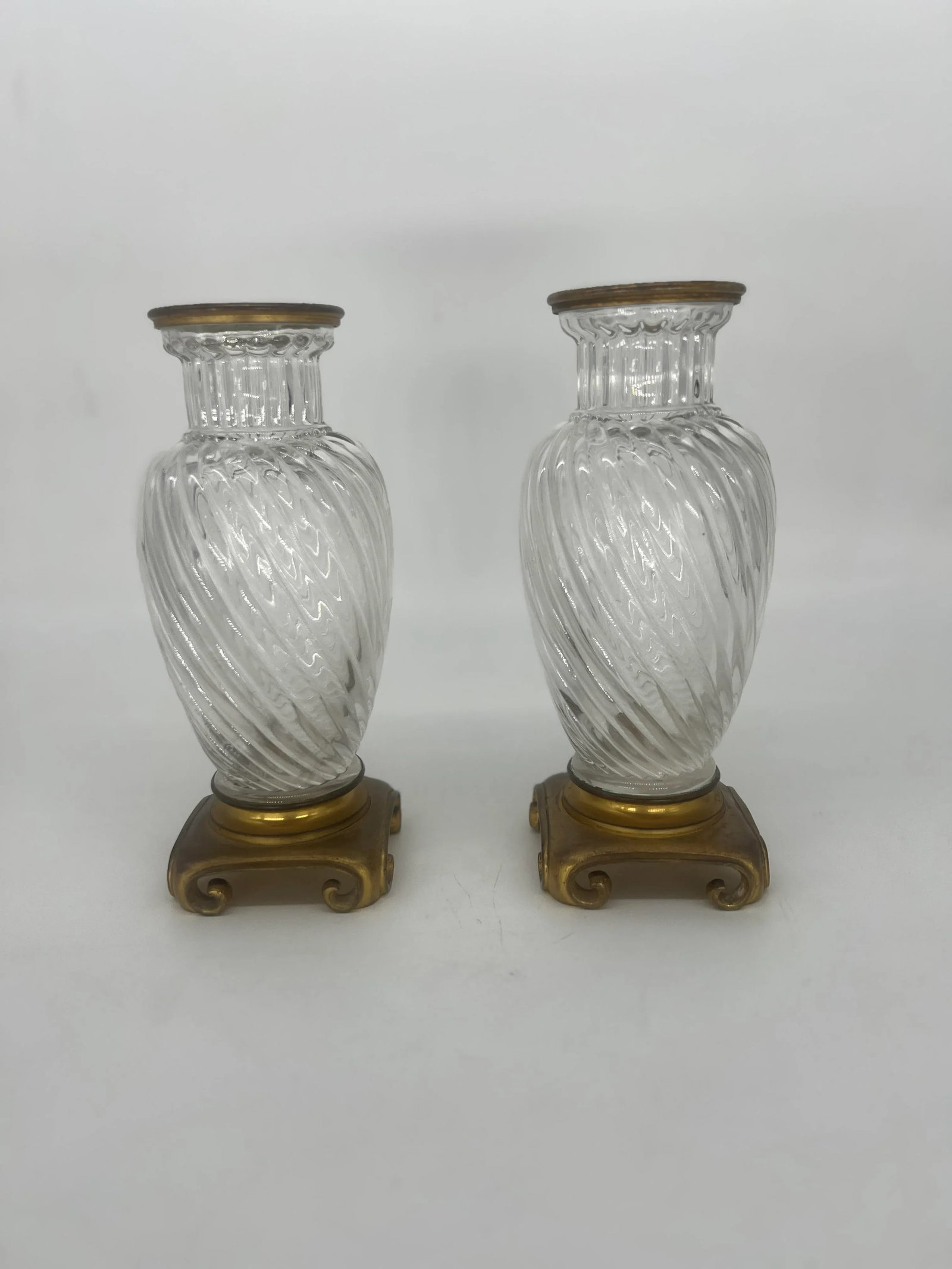 Pair, 19th Century Baccarat Swirl Pattern Bronze Ormolu Mounted Crystal Vases - 4