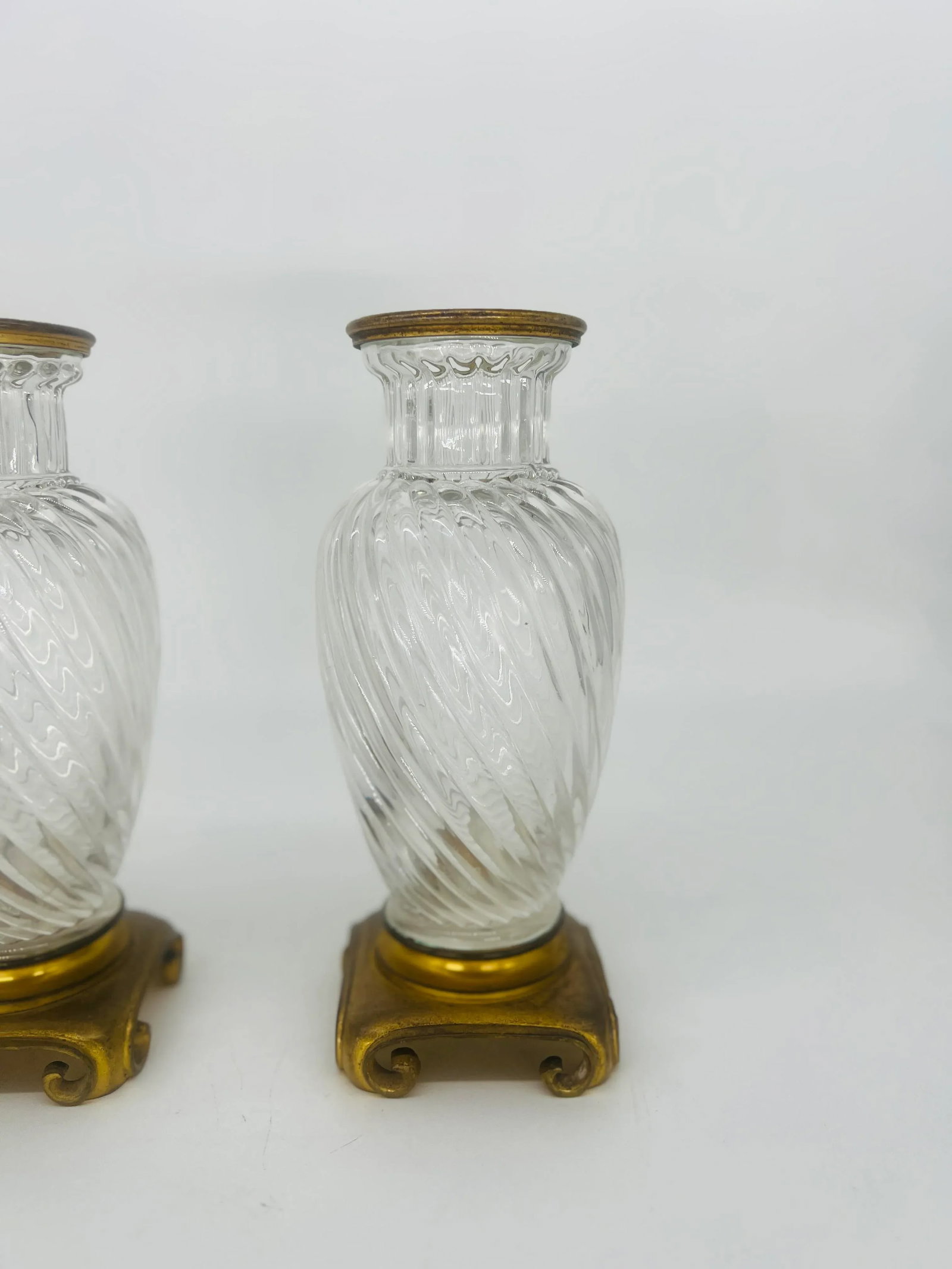 Pair, 19th Century Baccarat Swirl Pattern Bronze Ormolu Mounted Crystal Vases - 6