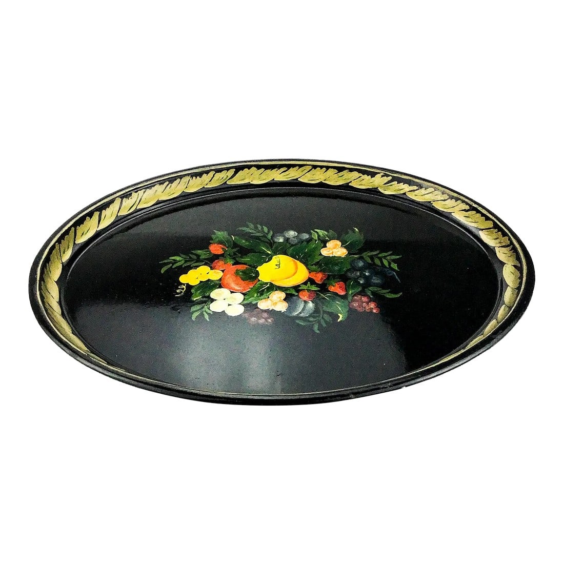 Large Hand Painted Metal Toleware Serving Tray: This ultra large oval serving tray is probably from the 60's. It does show some good solid wear & tear, but still looks great and is super useful for serving drinks or plates of food. An estate sale