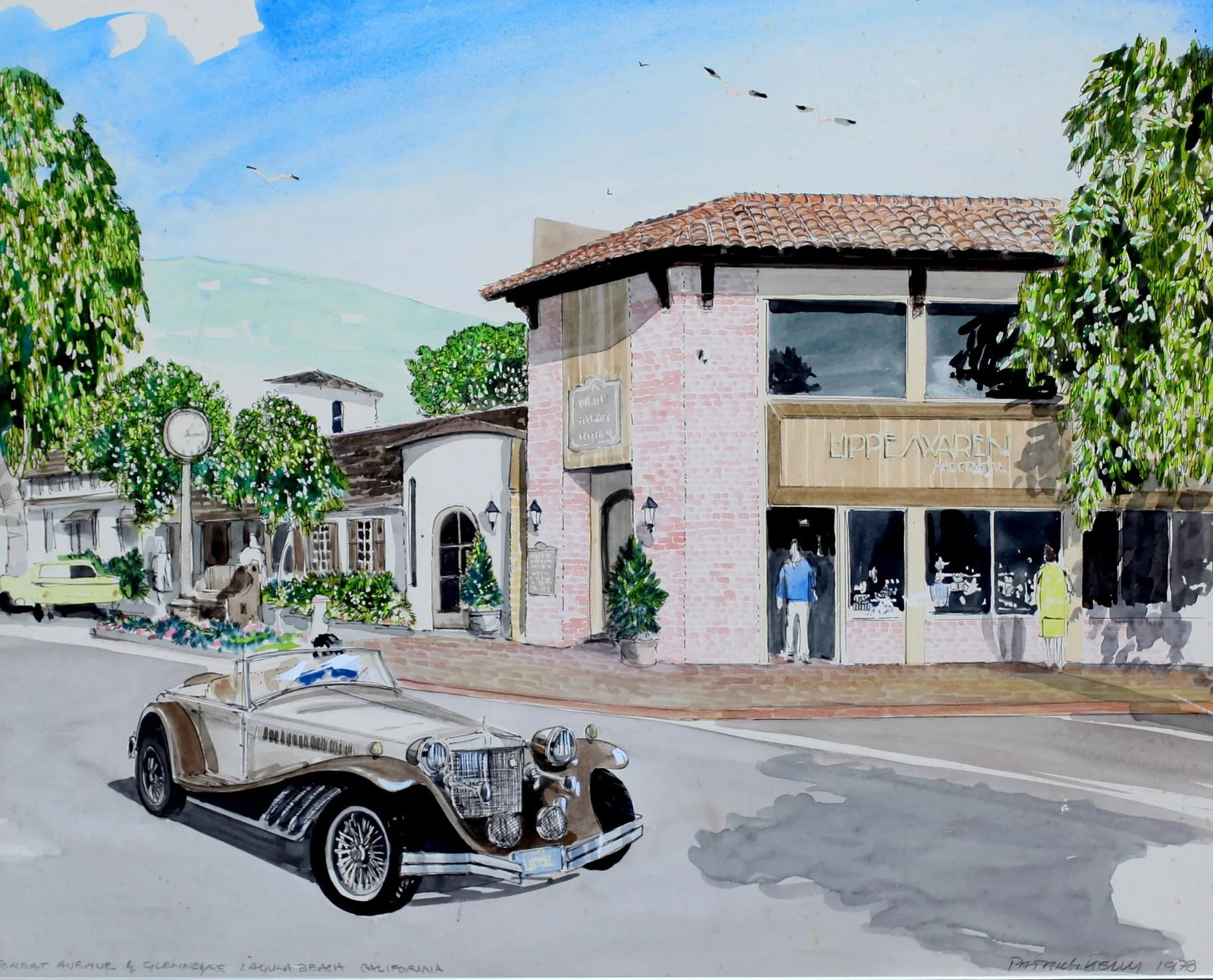 1970s Vintage Patrick Kelly Car in Laguna Beach Signed Lithograph - 4