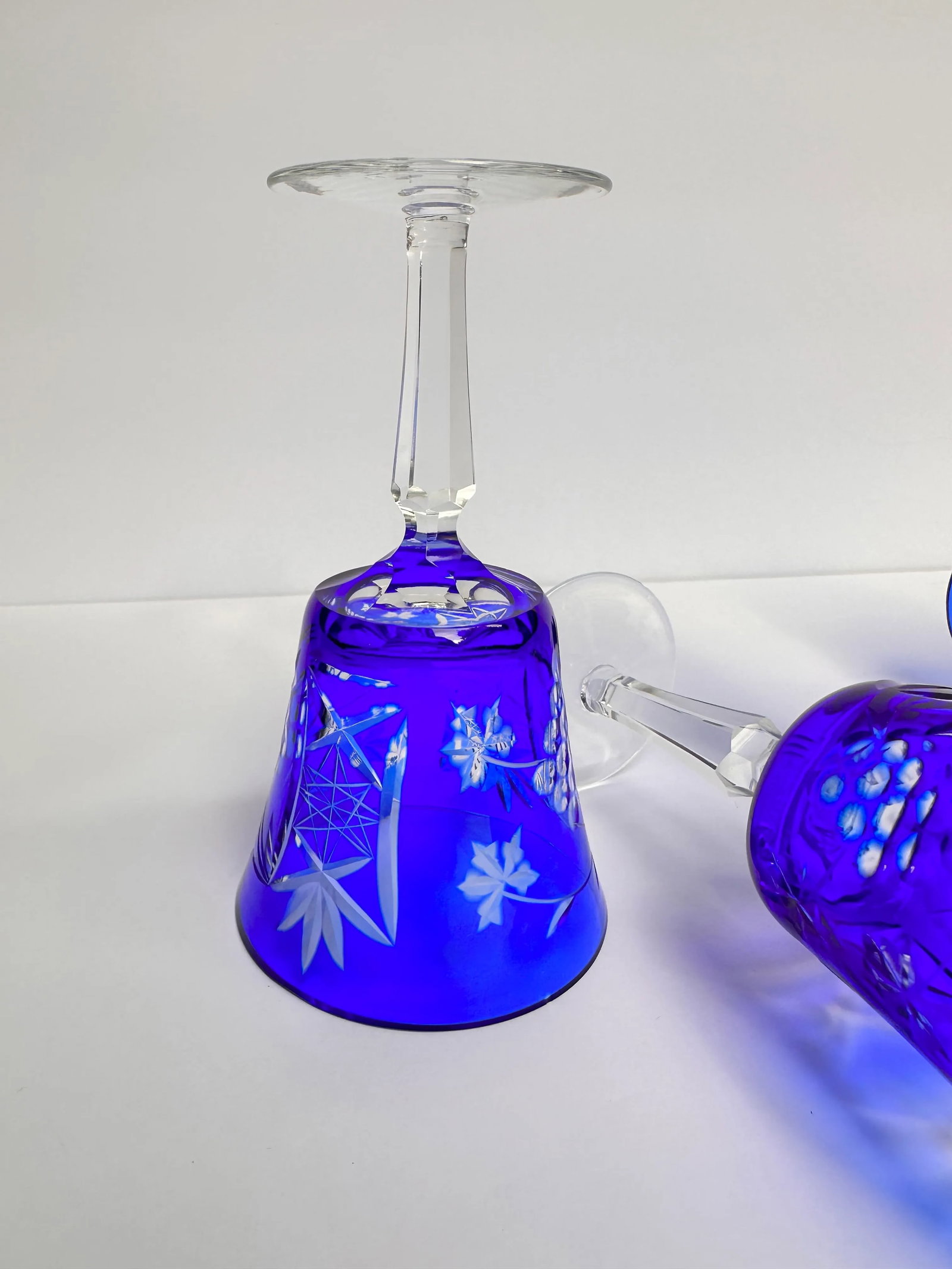 Vintage Cobalt Blue Cut to Clear Crystal Glasses- Set of 5 - 5