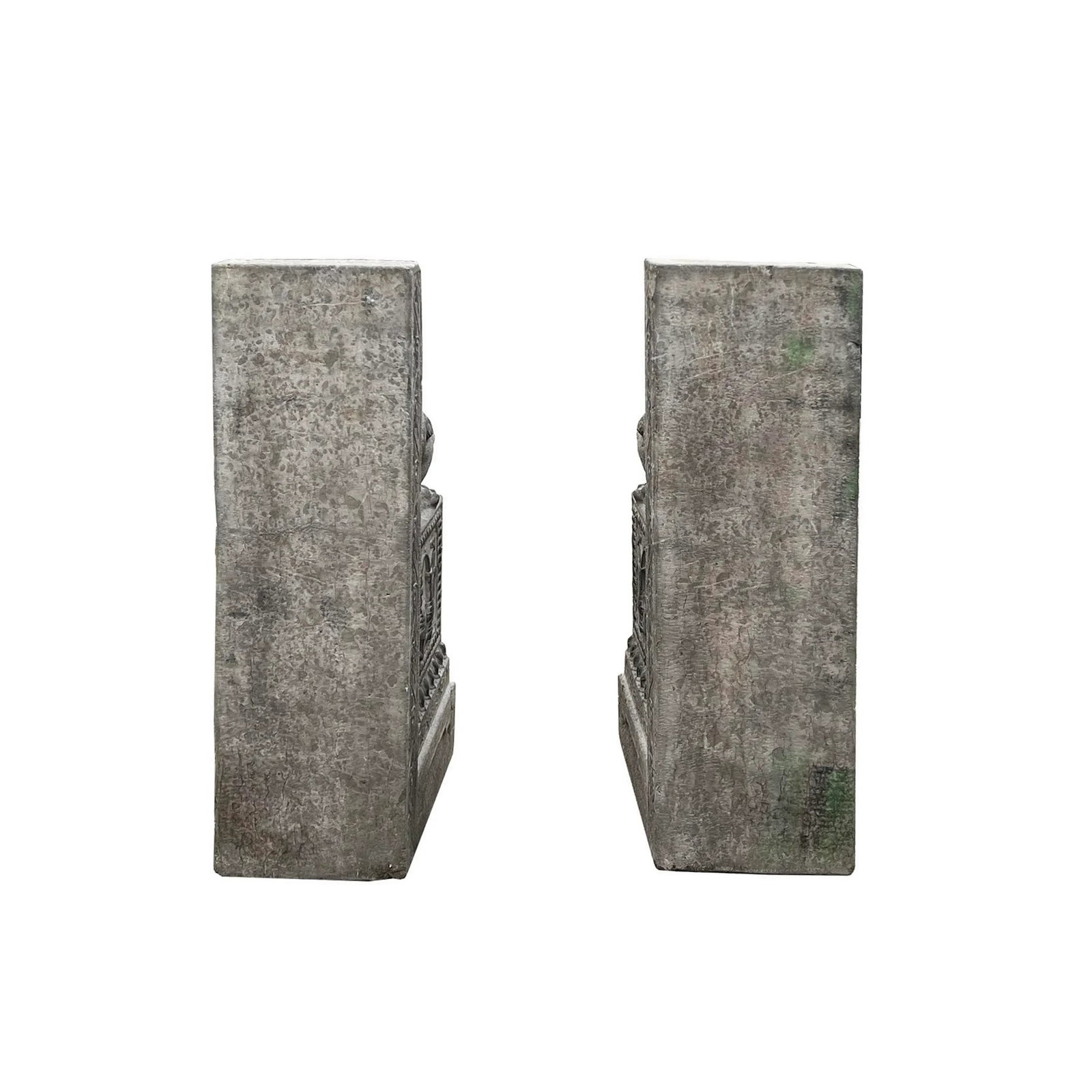 Chinese Pair Gray Stone Fengshui Foo Dogs Lions Door Block Statue - 5
