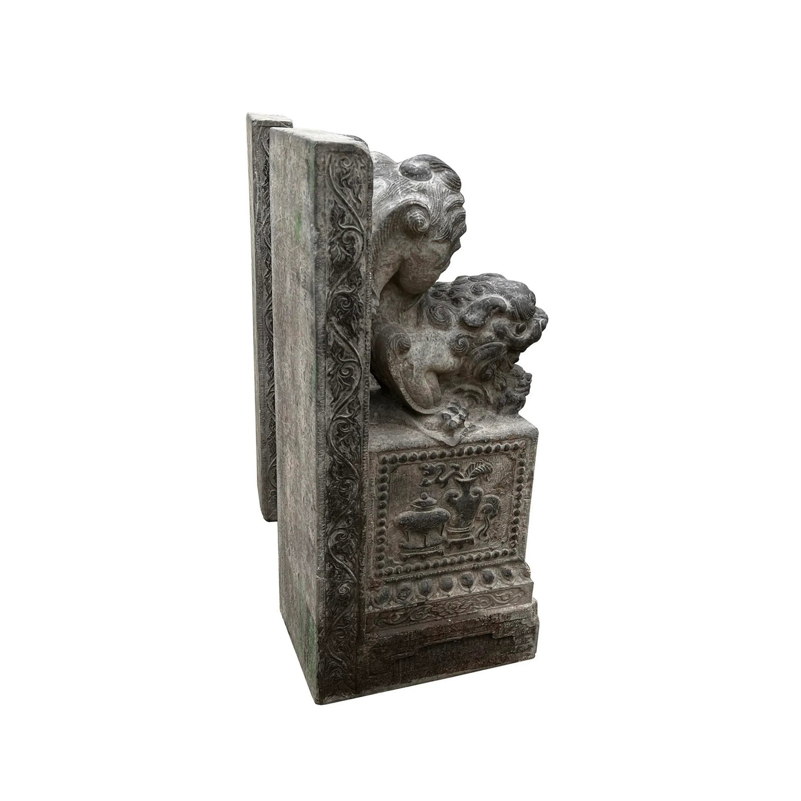 Chinese Pair Gray Stone Fengshui Foo Dogs Lions Door Block Statue - 8