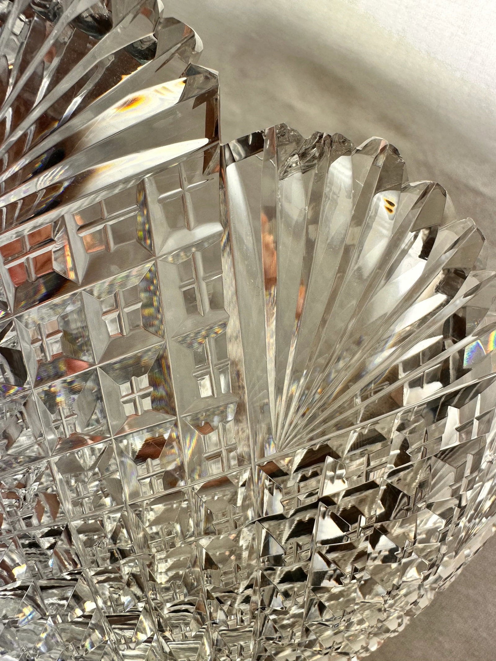 Antique Crystal Serving Bowl American Brilliant Period Early 20th Century Strawberry Diamond Fan - 10