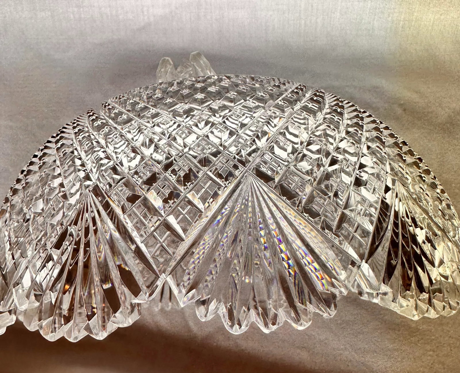 Antique Crystal Serving Bowl American Brilliant Period Early 20th Century Strawberry Diamond Fan - 4