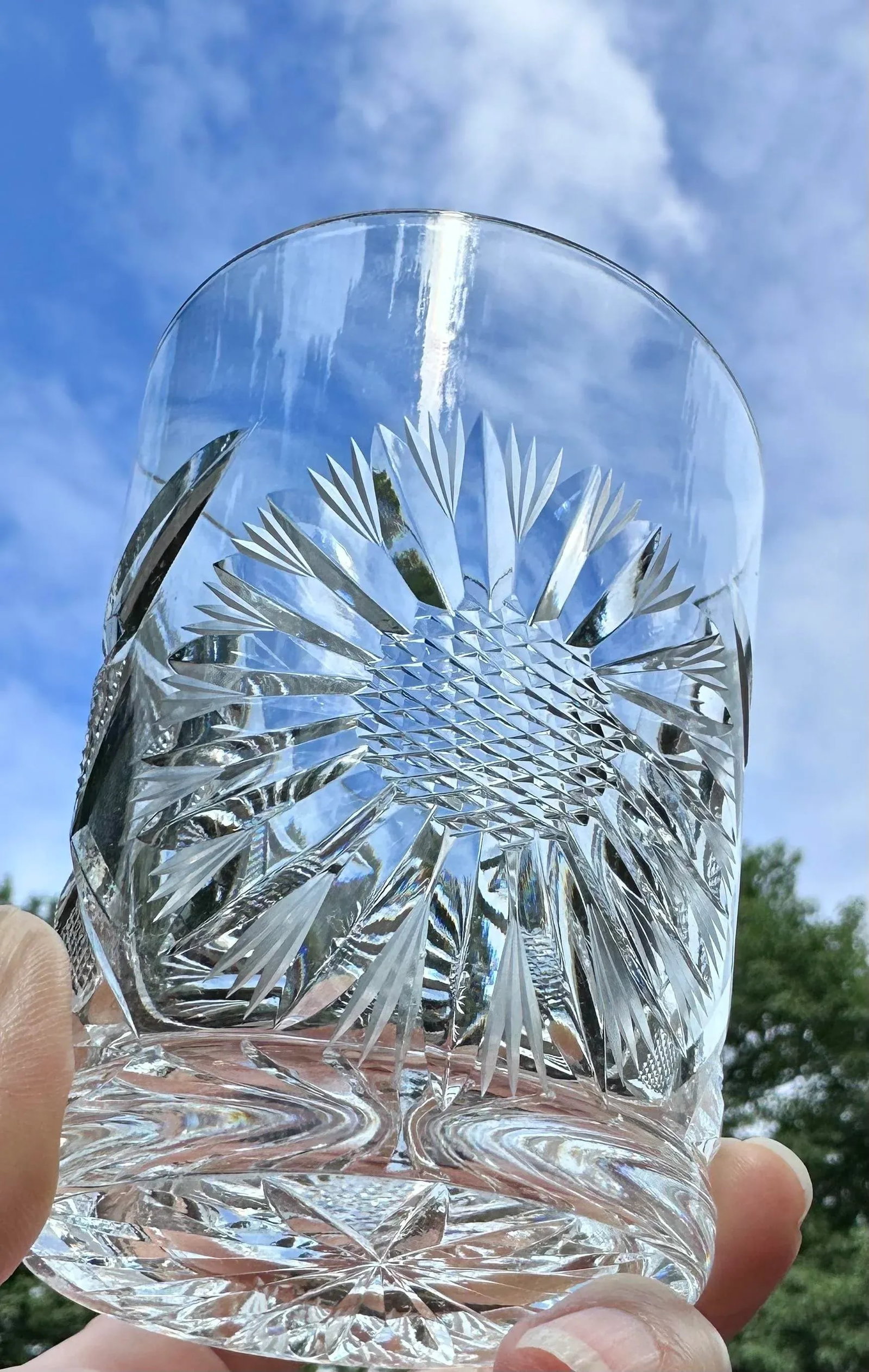 1930s Crystal Sun Flower Geometric Motif Tumblers- Set of 5 - 8