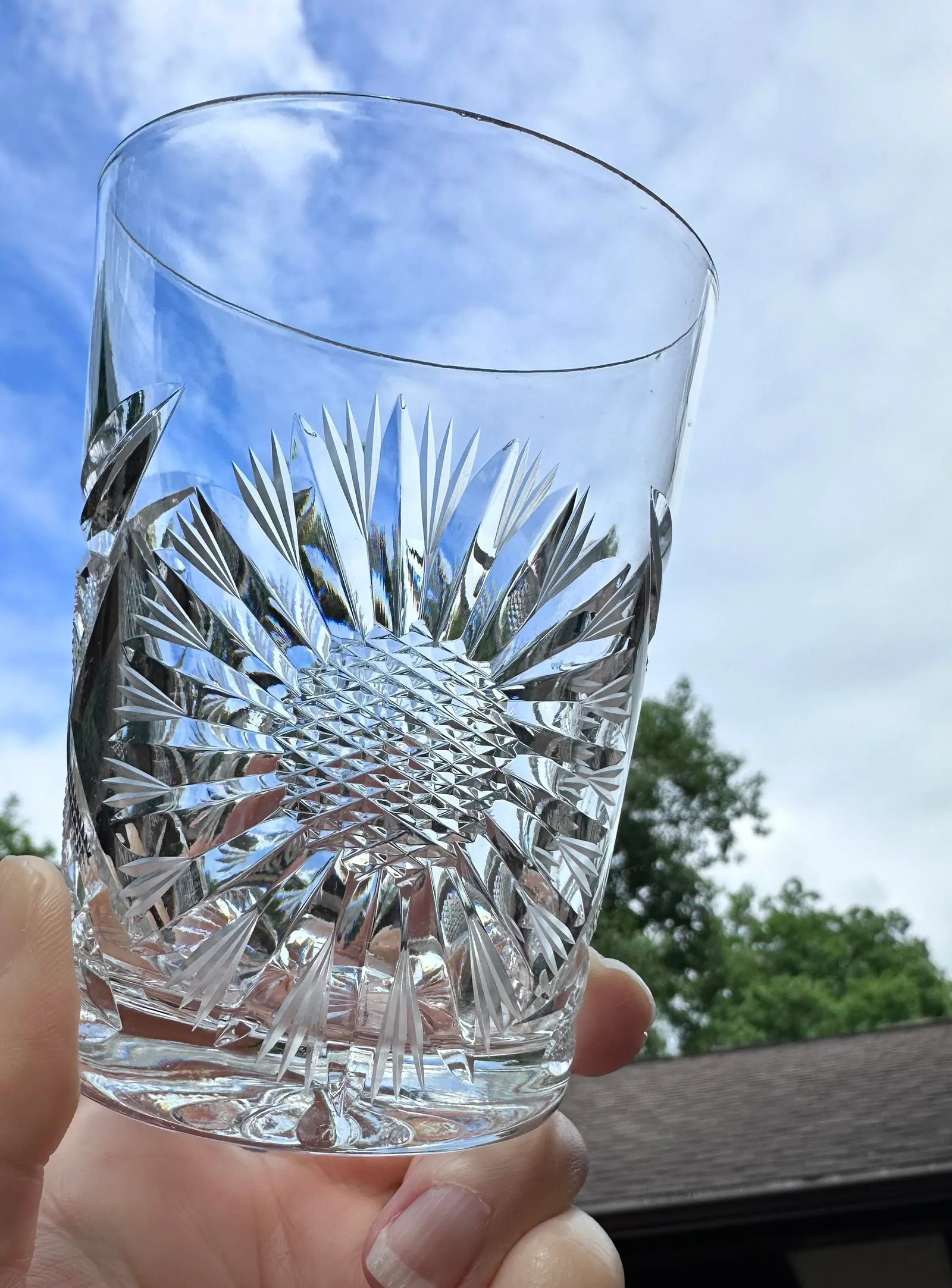 1930s Crystal Sun Flower Geometric Motif Tumblers- Set of 5 - 9
