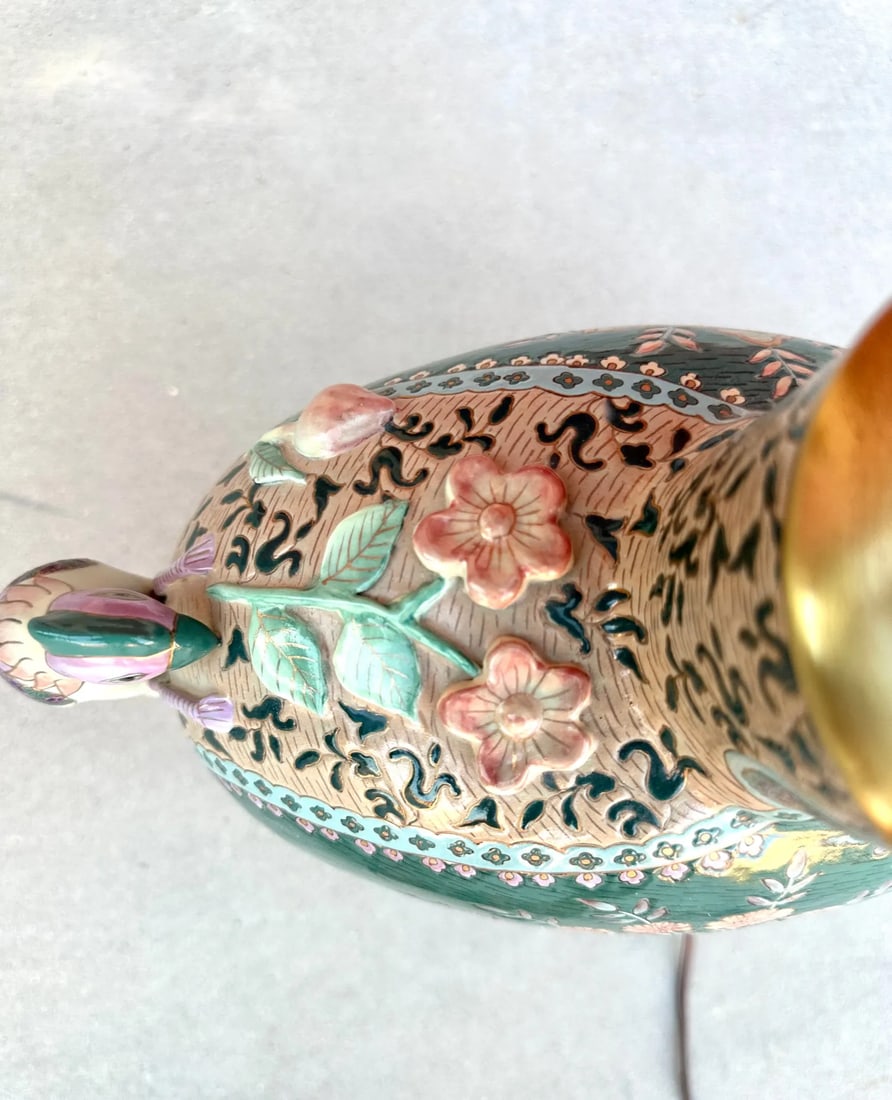 Antique Chinese Porcelain Table Lamp W/Floral-Bird Motif - 7