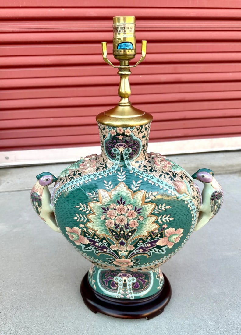 Antique Chinese Porcelain Table Lamp W/Floral-Bird Motif - 8