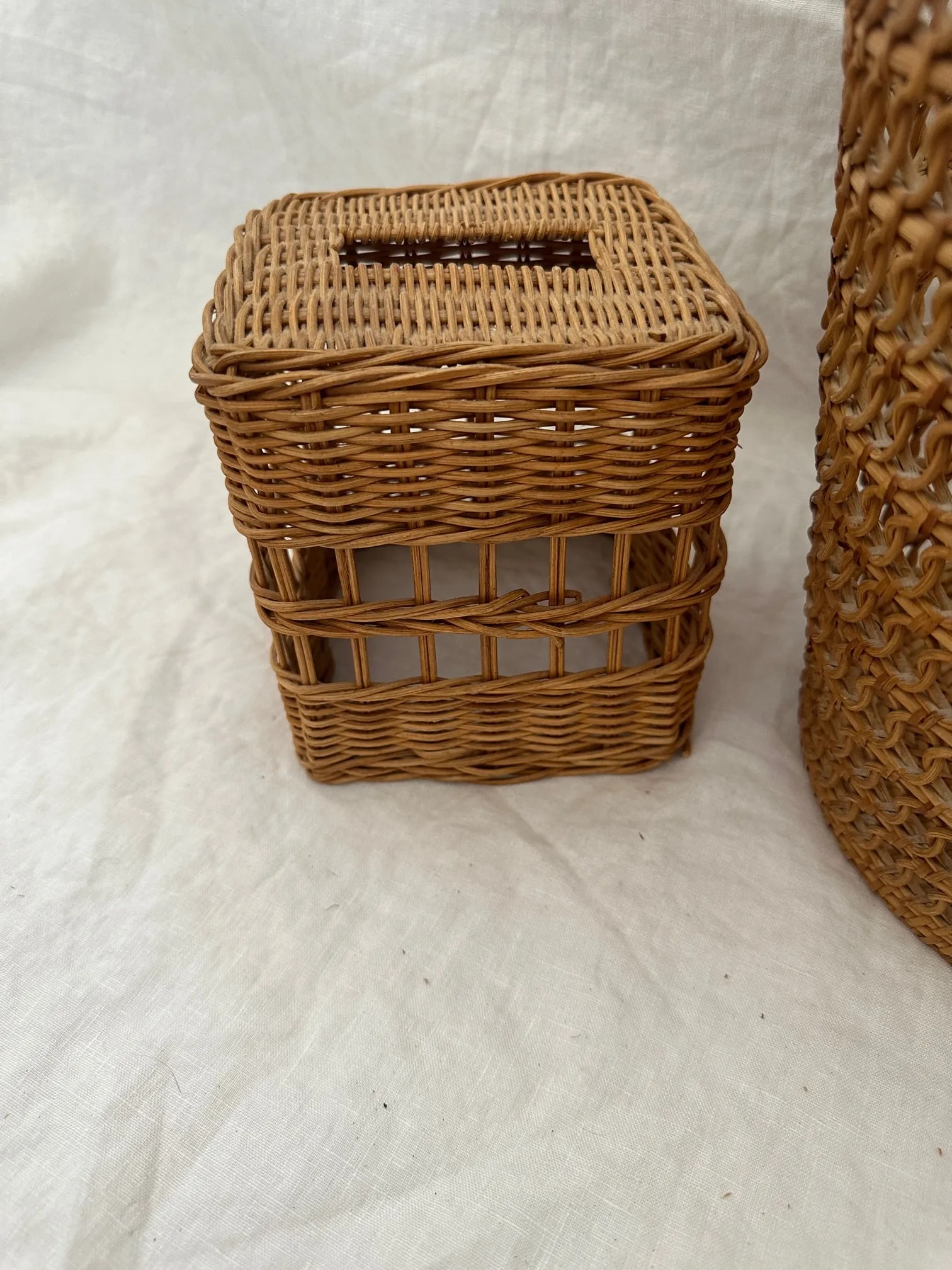 Vintage Wicker Wastebasket/Tissue Box Set - 4