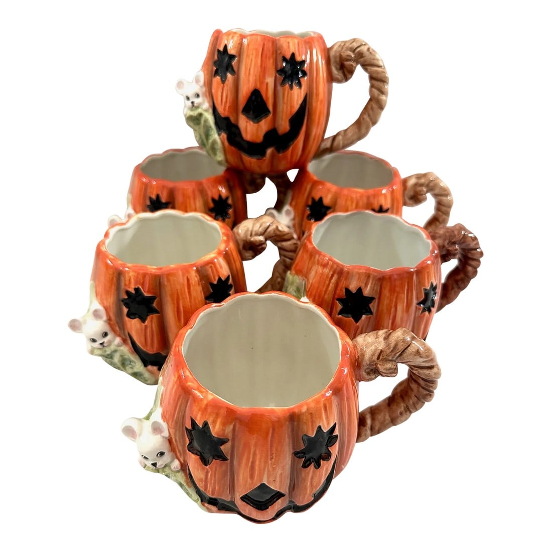 Vintage OCI/Fitz & Floyd Jack-O-Lantern/Mouse Mugs-Set of 6: Vintage 1989 Omnibus -OCI a division of Fitz & Floyd, super cute Jack-o-Lantern w/mouse coffee mugs a set of 6. Perfect for a Halloween party. Mix and match with other halloween items I have in my