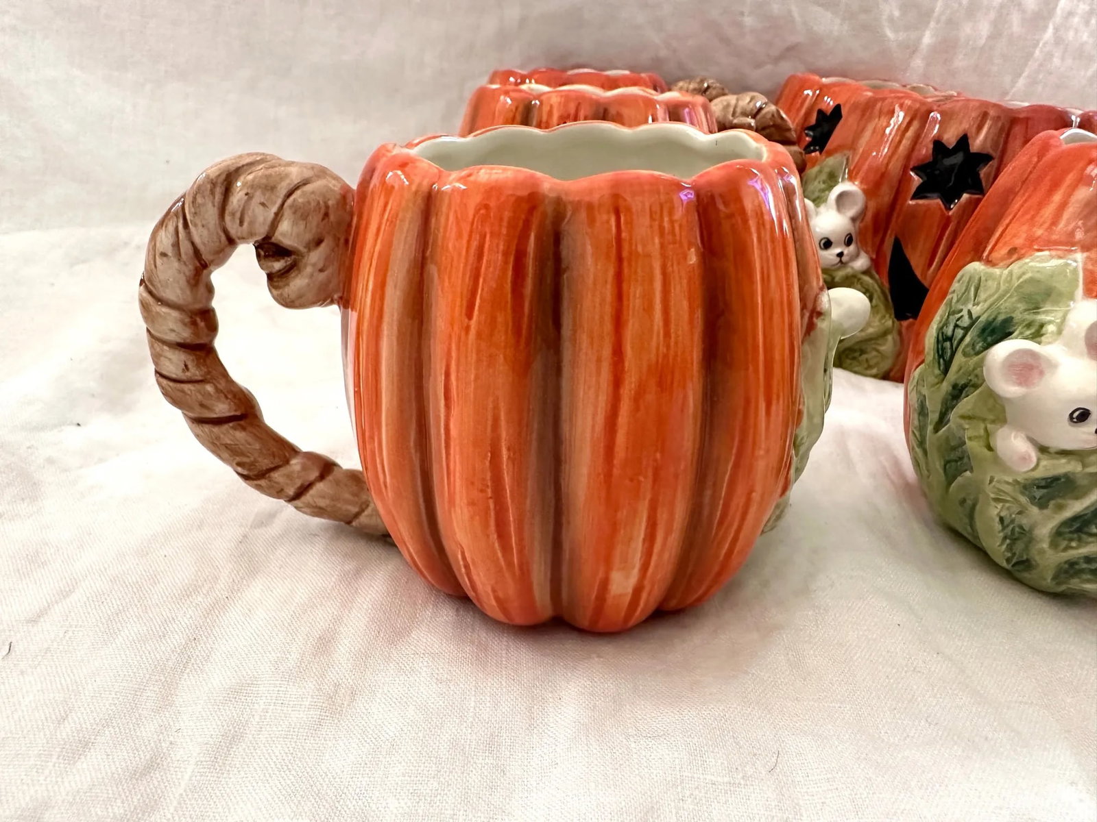 Vintage OCI/Fitz & Floyd Jack-O-Lantern/Mouse Mugs-Set of 6 - 3