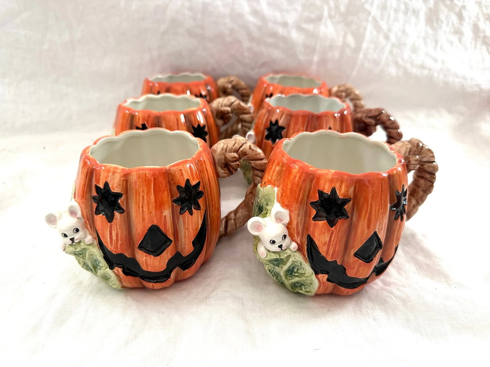 Vintage OCI/Fitz & Floyd Jack-O-Lantern/Mouse Mugs-Set of 6 - 4