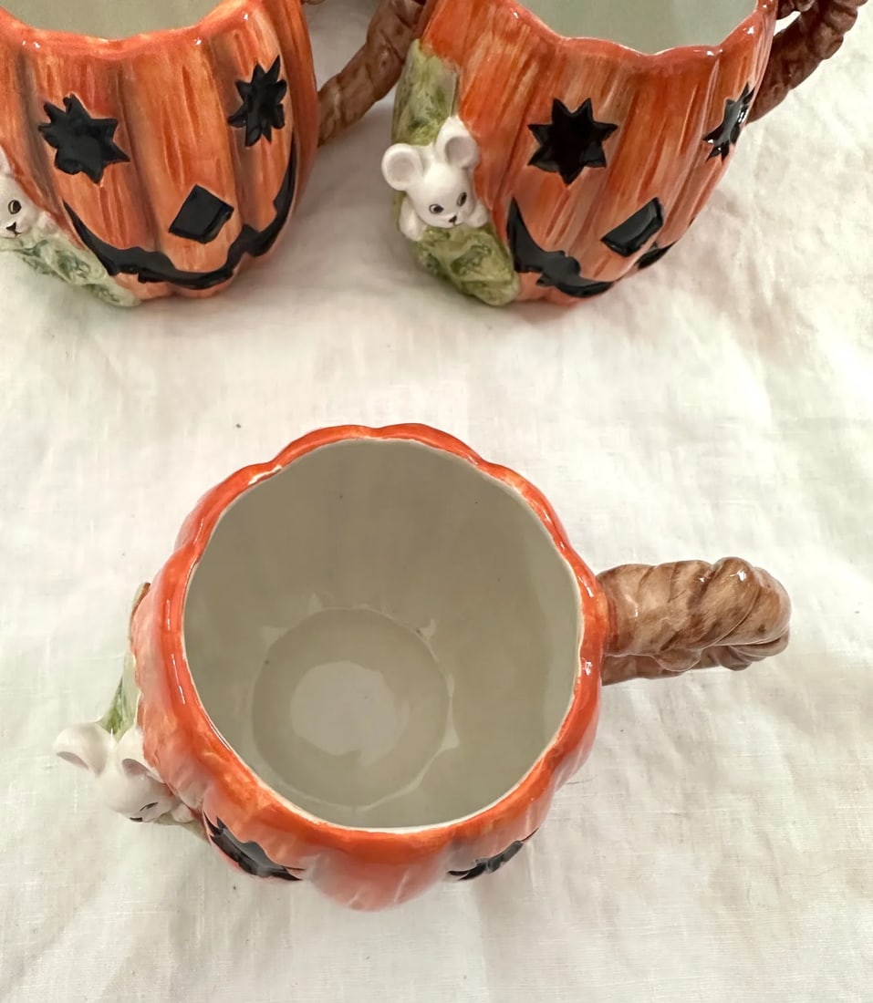 Vintage OCI/Fitz & Floyd Jack-O-Lantern/Mouse Mugs-Set of 6 - 5