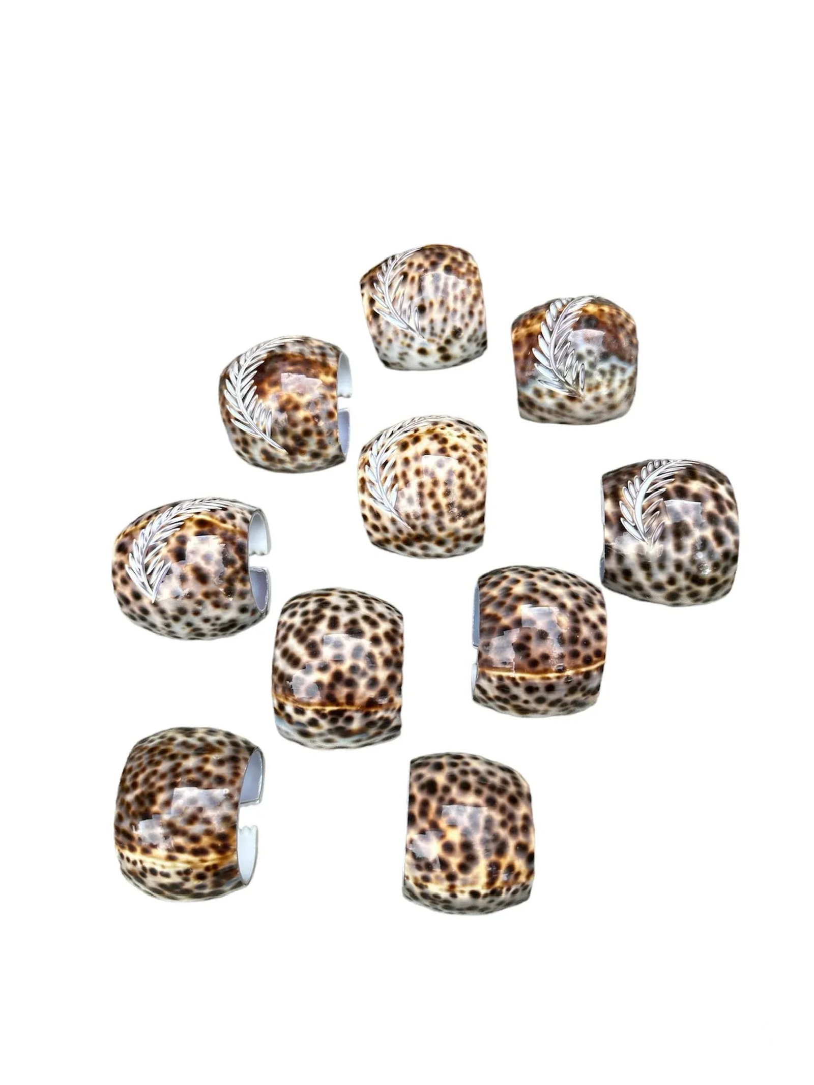 Set of 10 Tiger Cowrie Seashell Napkin Rings Engraved - 8